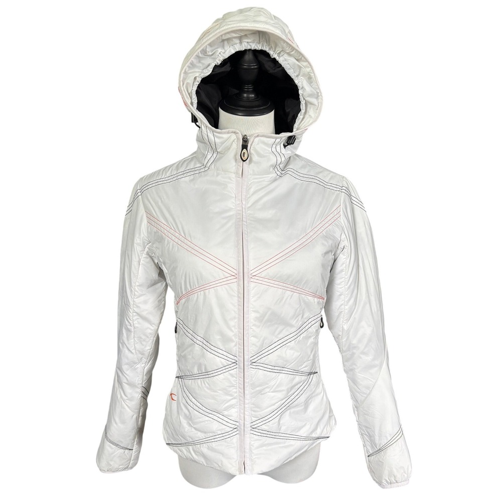 KJUS Women's Primaloft Jacket Sz 36 S White Red Stitching Insulated Winter